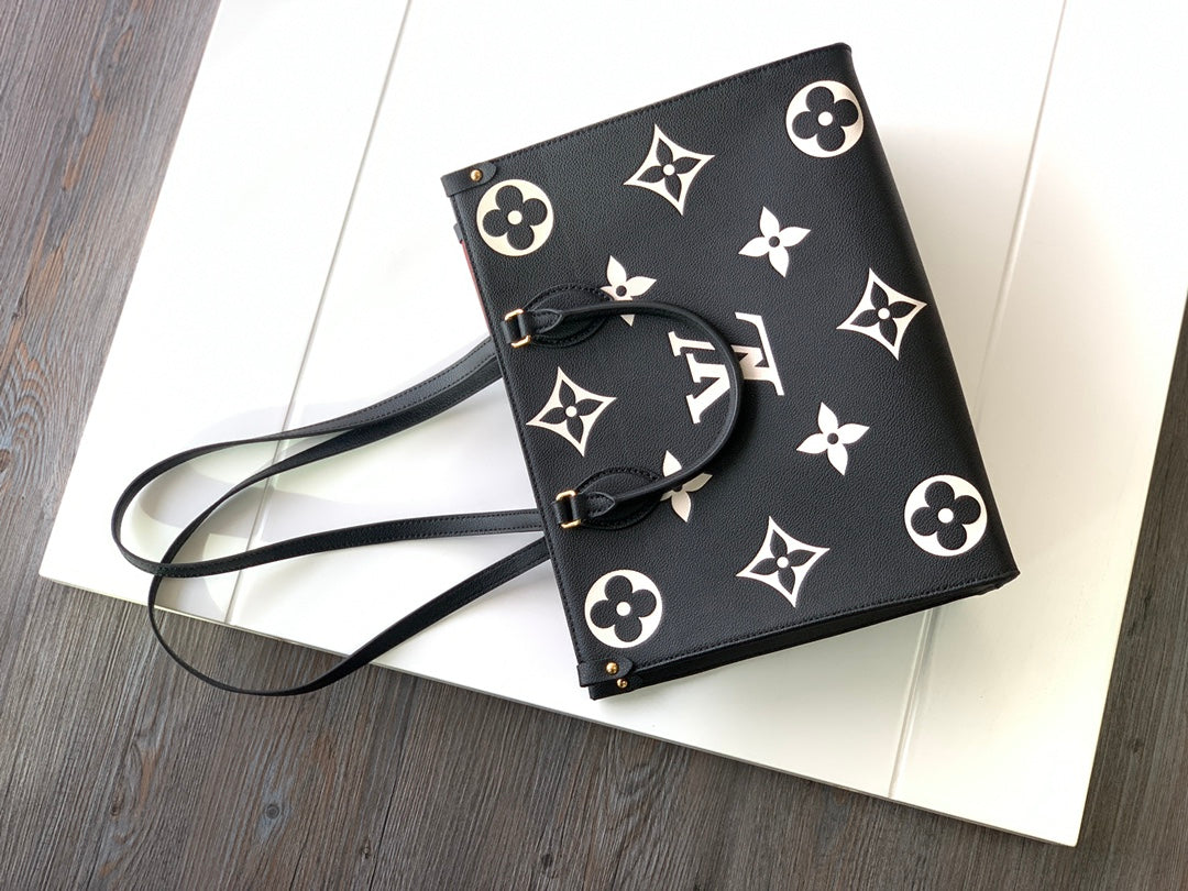 Louis Vuitton Onthego MM Monogram Empreinte Bicolor Tote Bag - Black/Cream