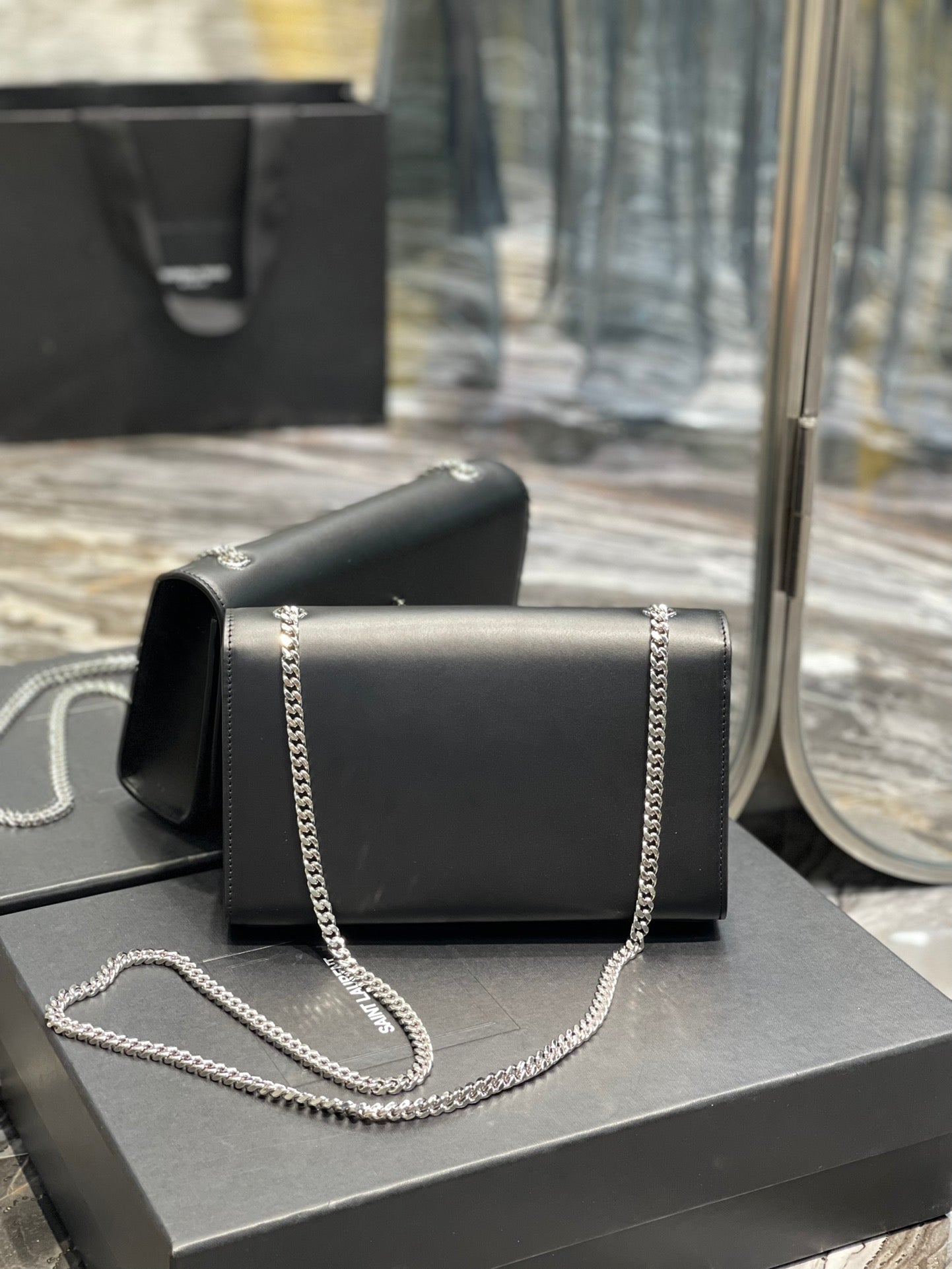 Saint Laurent Kate Small Chain Bag in Smooth Leather - Black with Silver-Tone Hardware