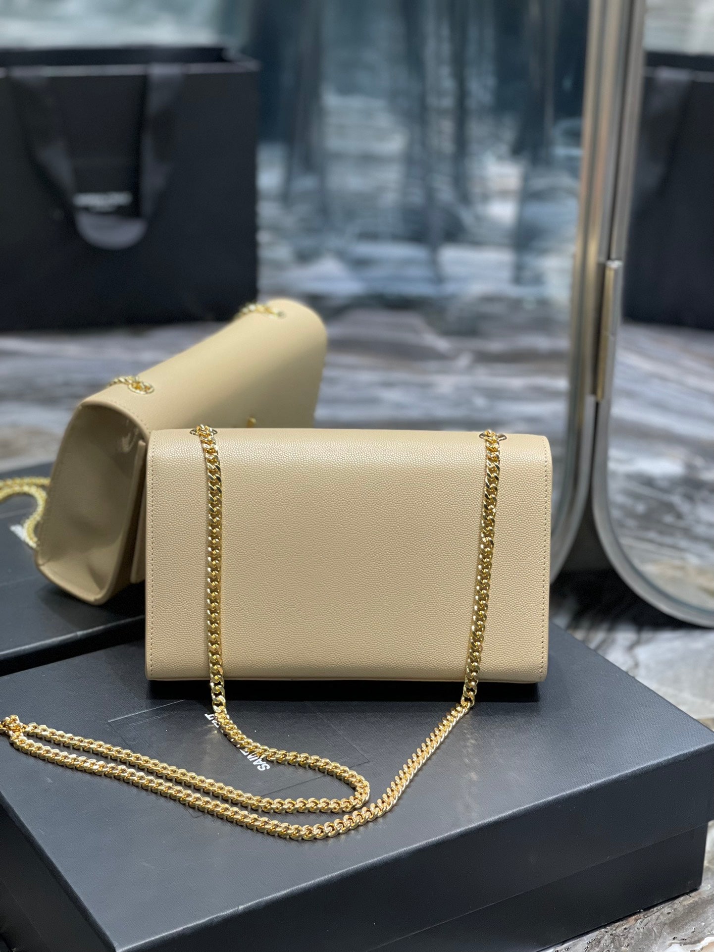 Saint Laurent Kate Small Tassel Chain Bag in Beige Leather