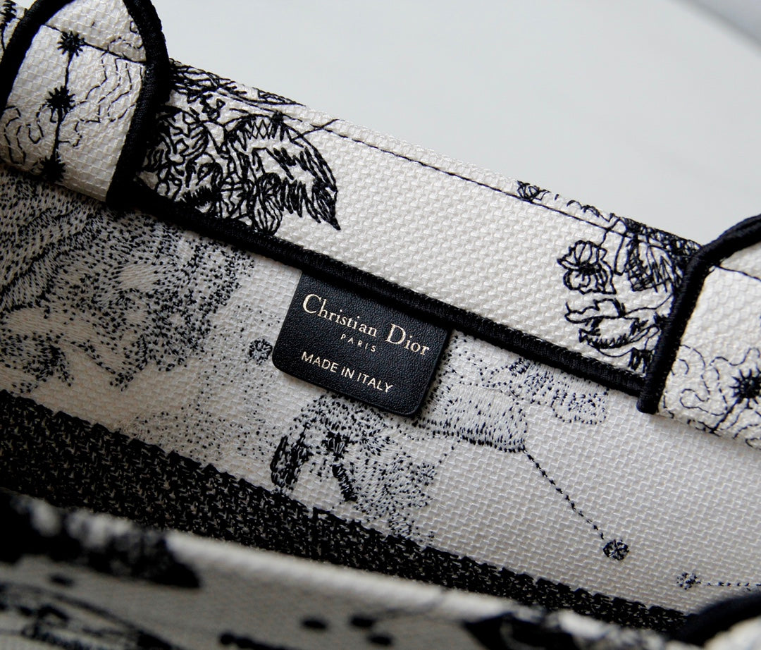 Christian Dior Book Tote White and Black Zodiac Print Canvas Bag