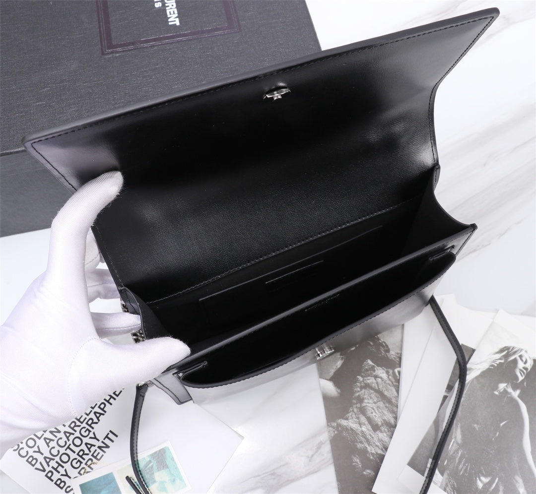 Saint Laurent Sunset Medium Shoulder Bag in Black Smooth Leather