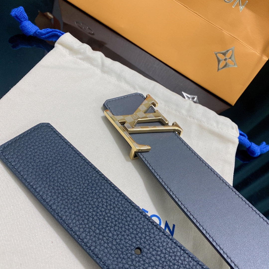 Louis Vuitton LV Initiales 40mm Reversible Belt in Black Leather with Gold Buckle