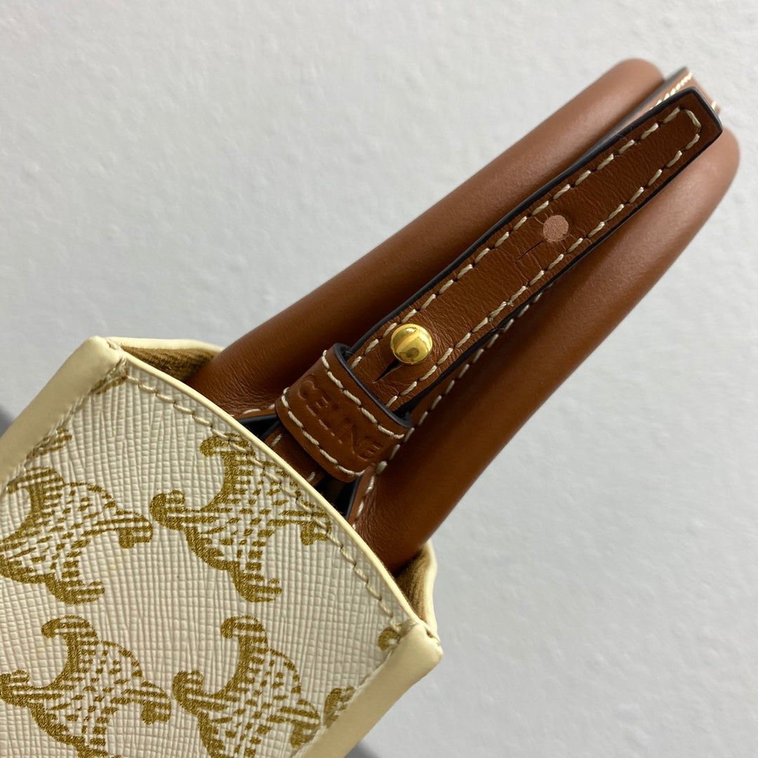 Celine Mini Vertical Cabas in Triomphe Canvas White/Tan