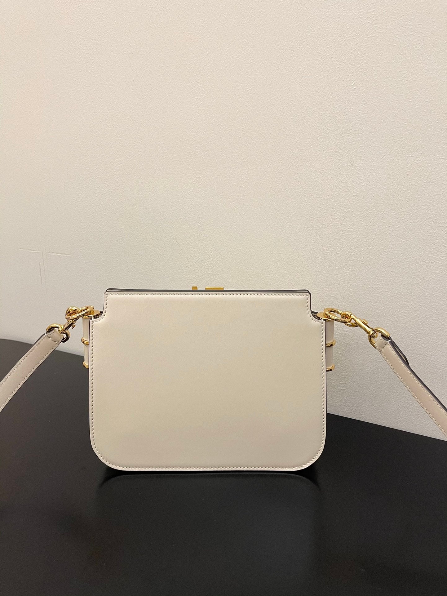 Fendi C'Mon Small White Leather Shoulder Bag with Gold FF Logo