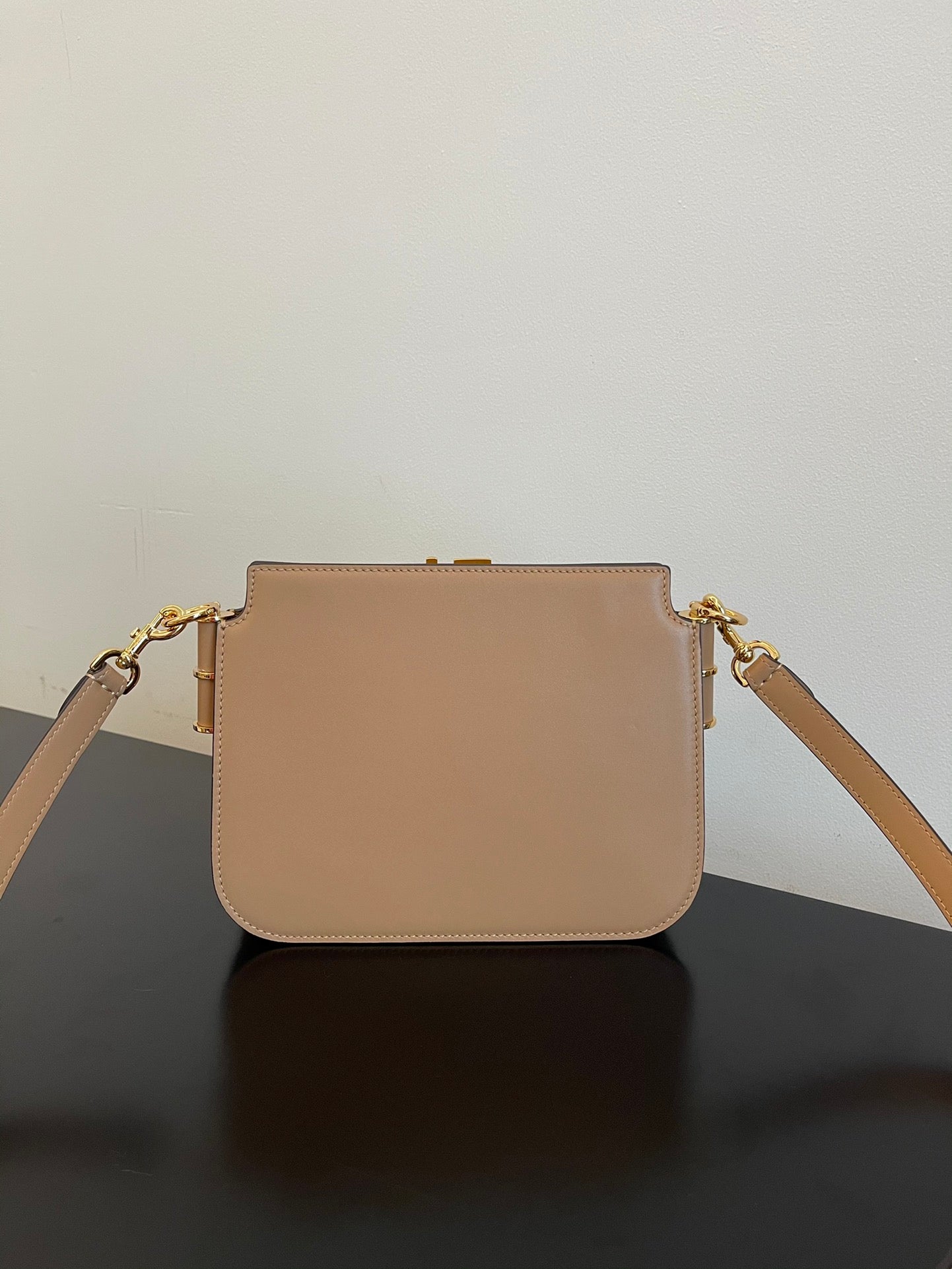 Fendi Touch Leather Shoulder Bag in Beige with Gold Hardware