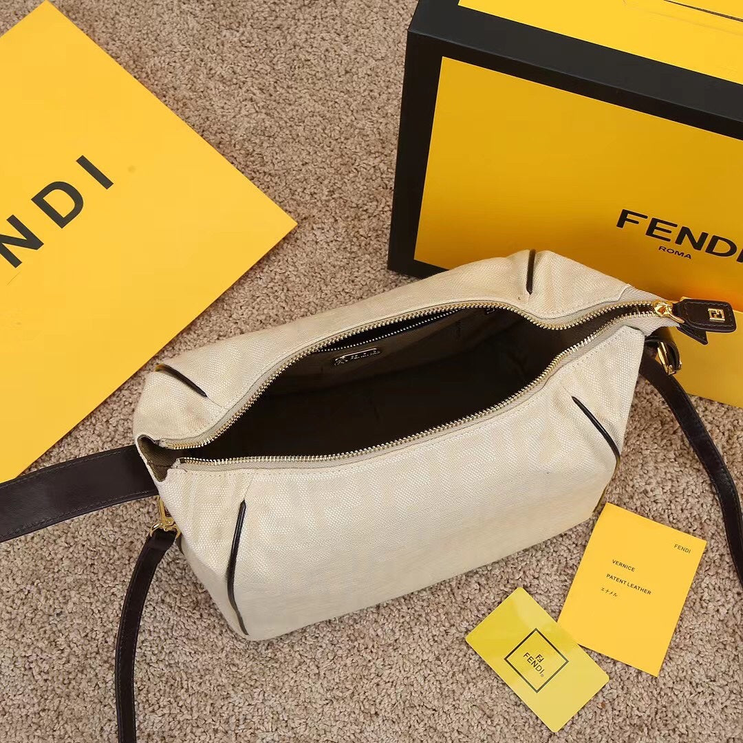 Fendi Women's White Zucca Monogram Canvas Mini Boston Handbag