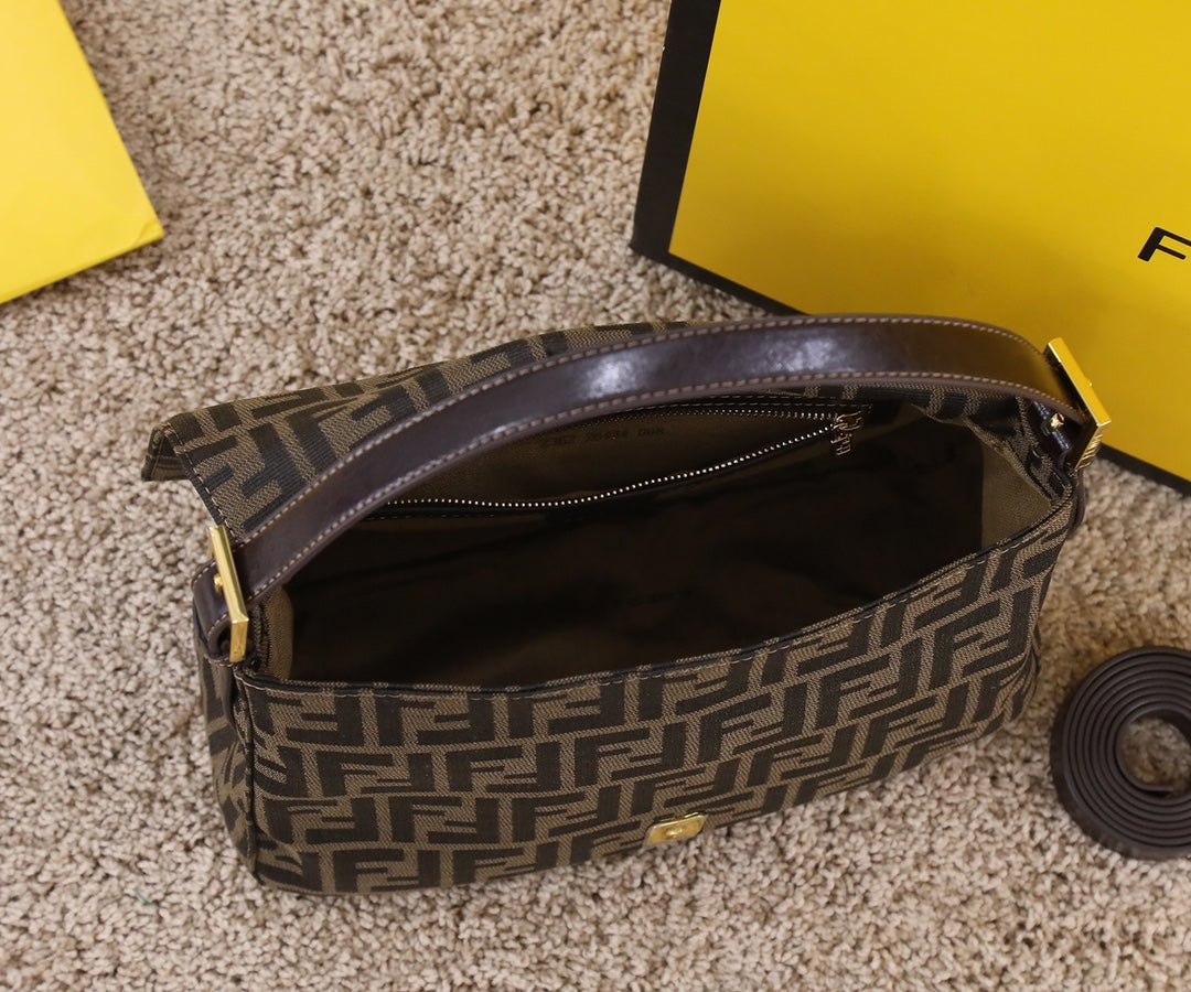 Fendi Vintage Zucca Canvas Baguette Shoulder Bag - Brown & Black
