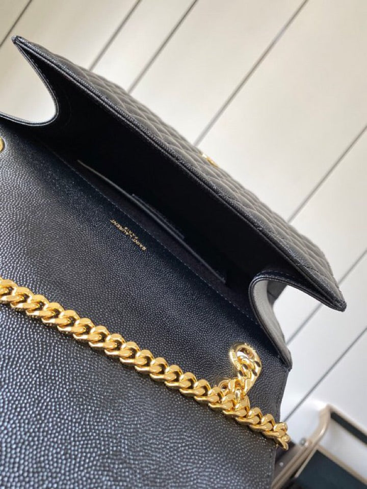 Saint Laurent Medium Envelope Bag in Mix Matelassé Quilted Black Leather