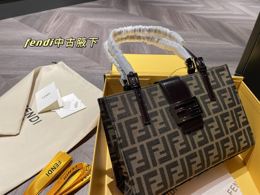 Fendi Zucca Monogram Canvas Shoulder Bag - Vintage Brown FF Logo Tote