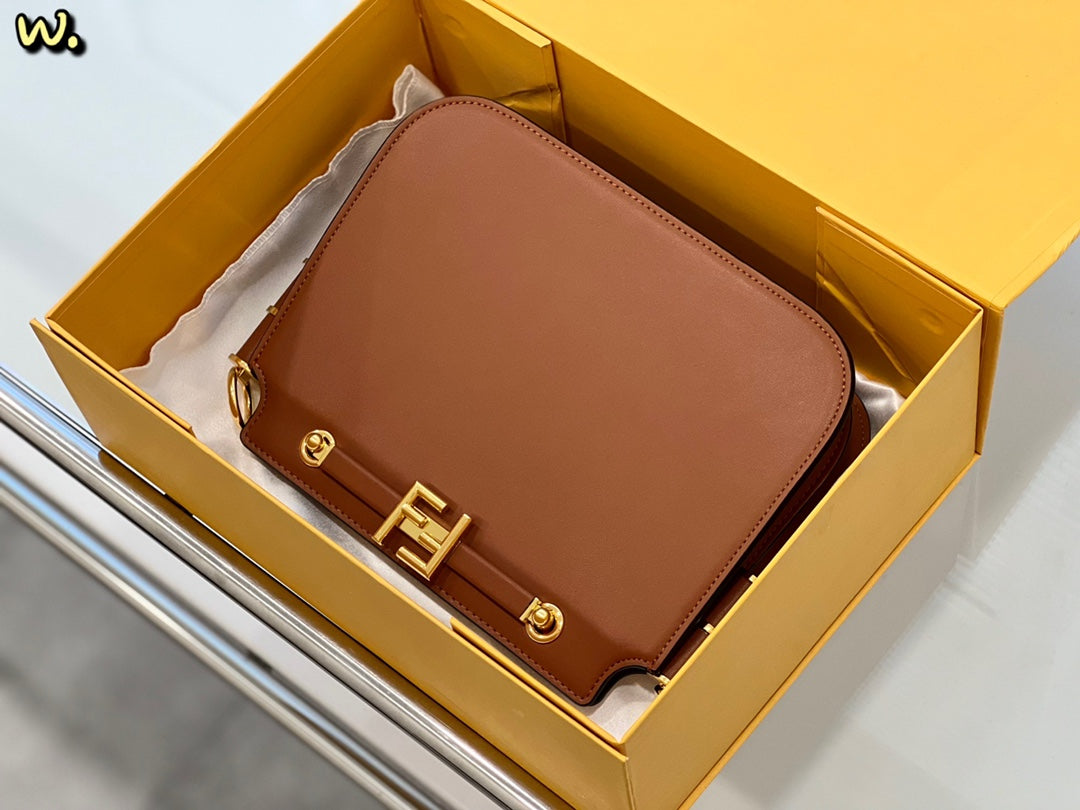 Fendi Touch Black Leather Shoulder Bag with Gold-Tone FF Logo