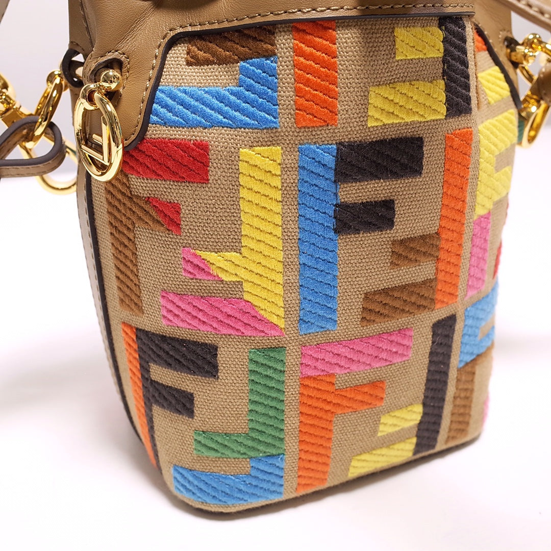 Monogram Multi-Color Canvas Mini Bucket Bag with Leather Trim