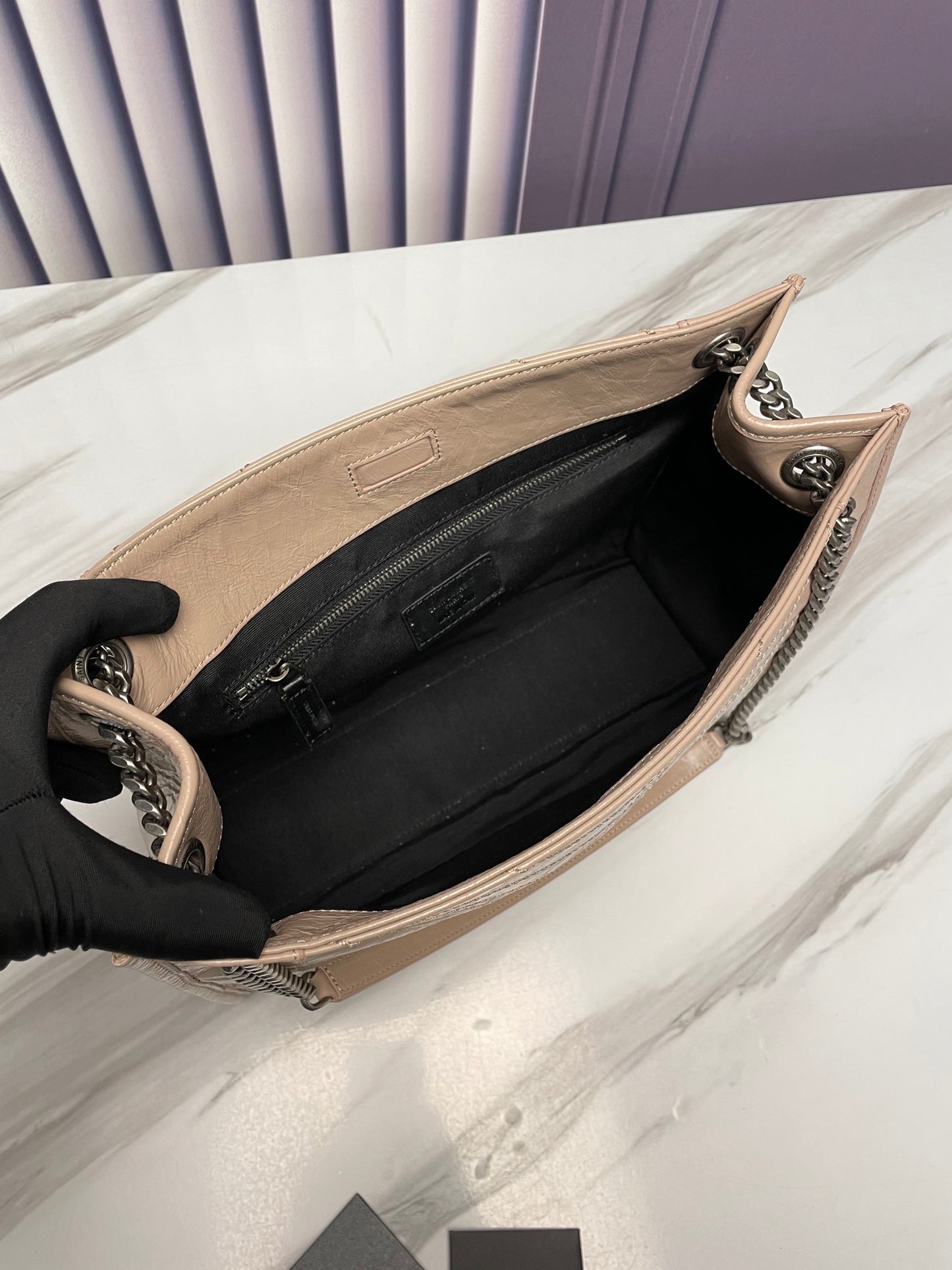 Saint Laurent Niki Medium Shoulder Bag in Crinkled Vintage Leather - Beige