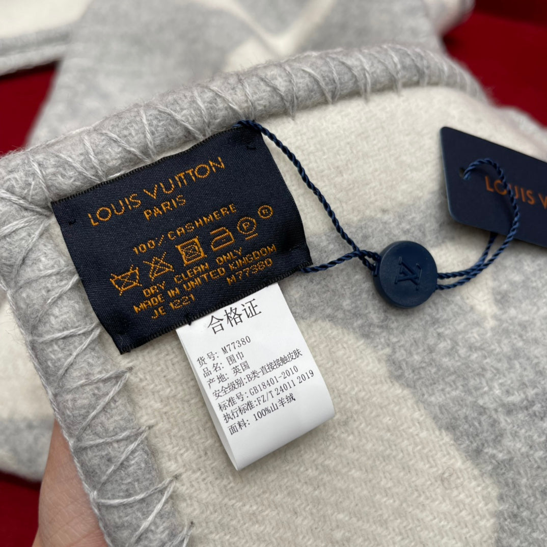 Louis Vuitton Logomania Monogram Scarf - Light Grey & White Wool Cashmere Knit Designer Winter Scarf
