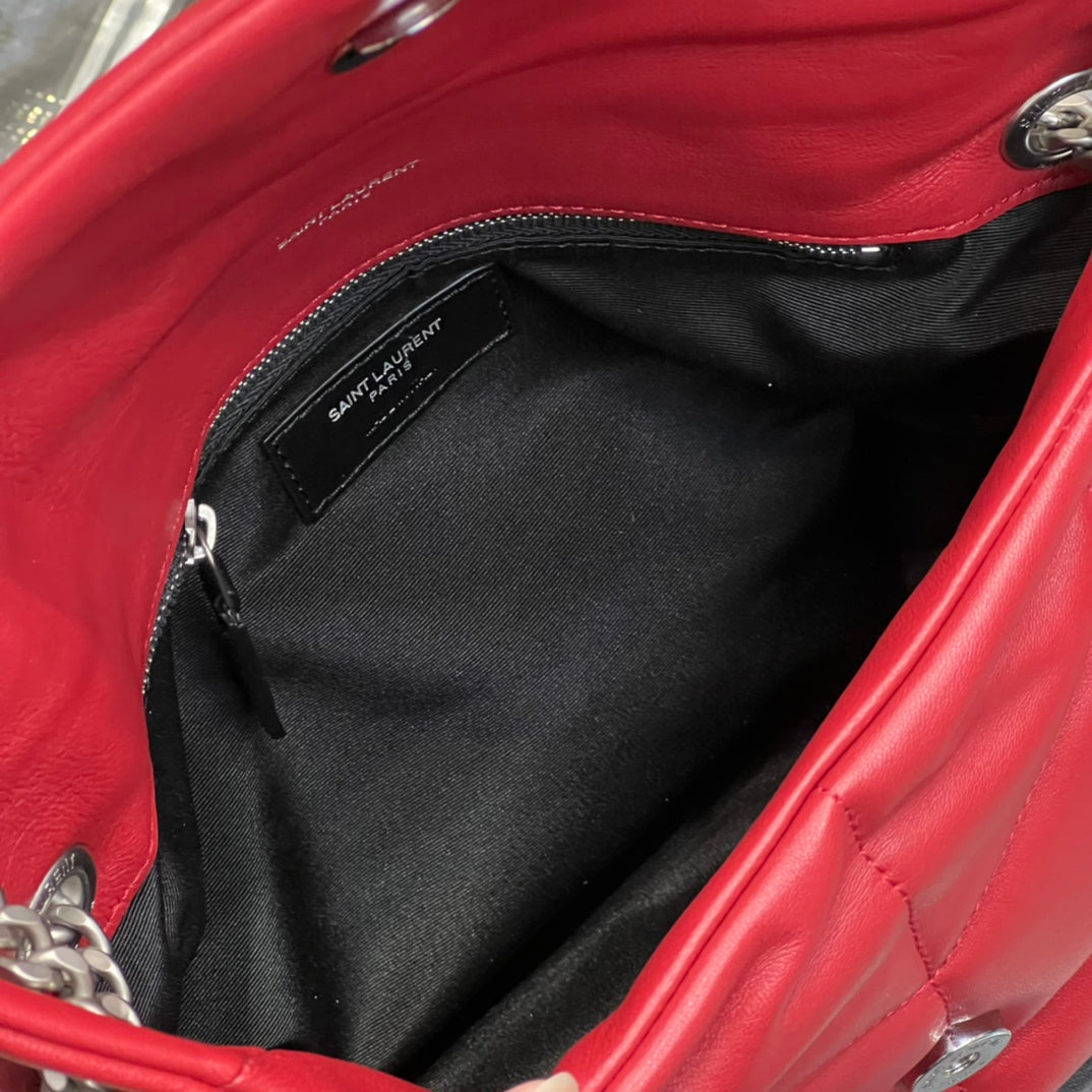 Saint Laurent Small Loulou Puffer Bag in Quilted Lambskin Red with Silver Hardware