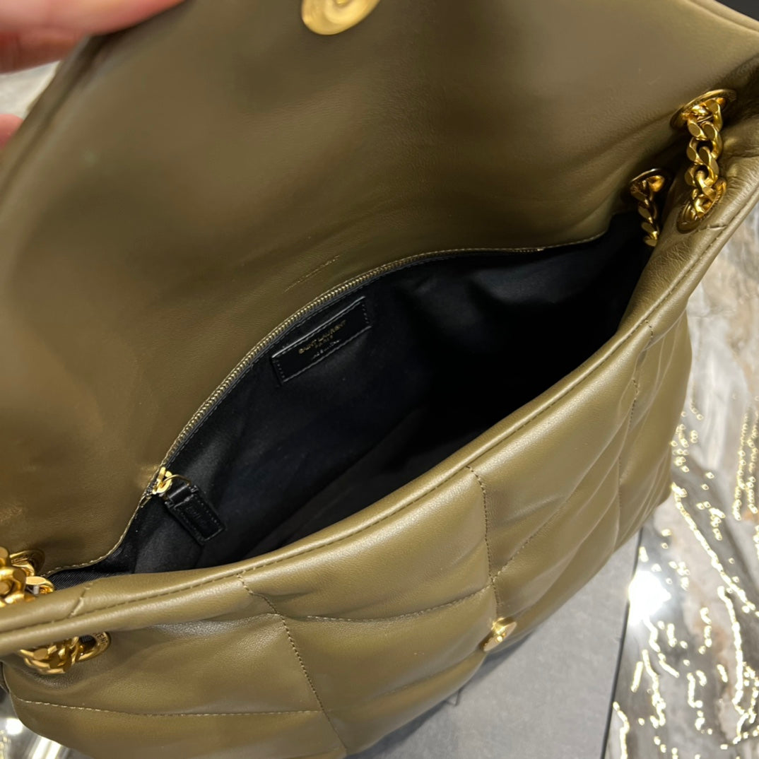 Saint Laurent Loulou Puffer Small Quilted Leather Chain Bag - Olive Green