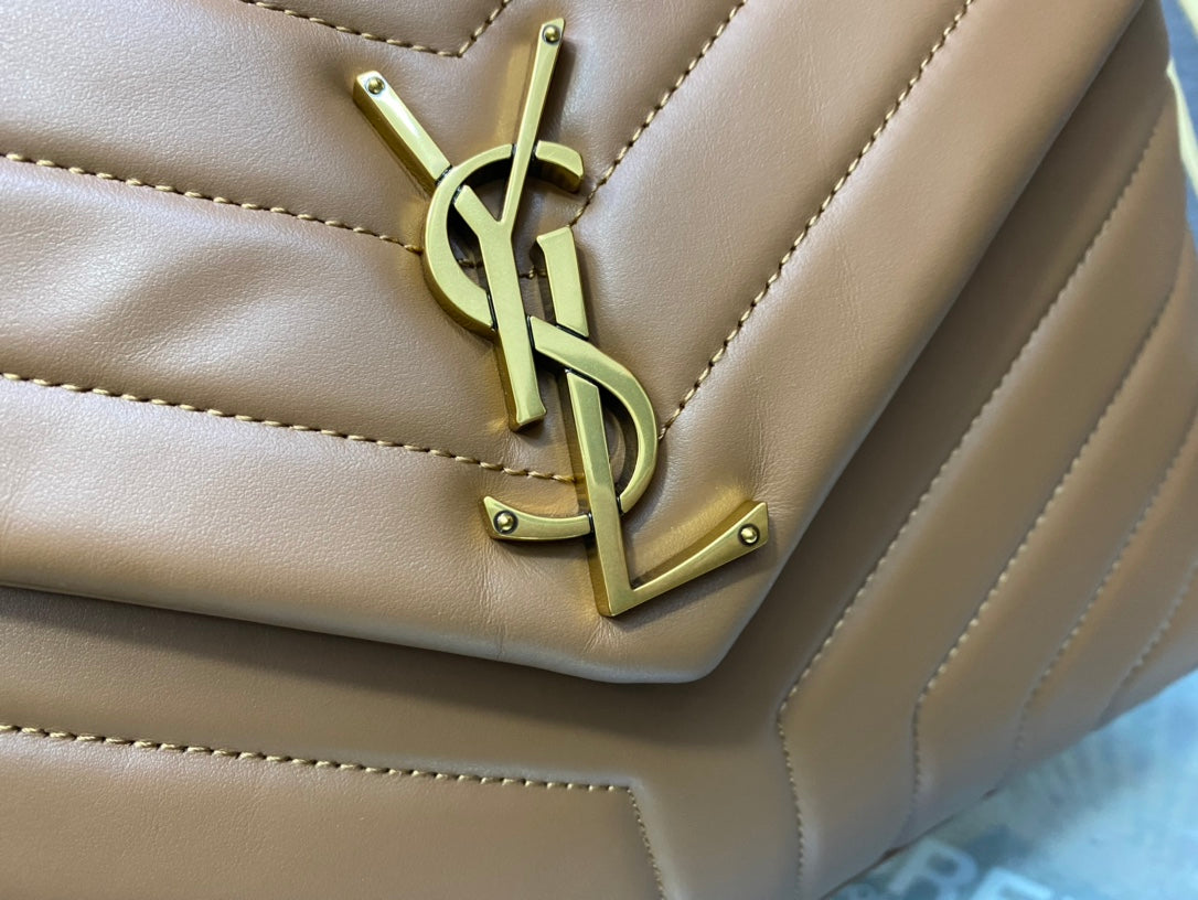 Saint Laurent Loulou Small Shoulder Bag in Quilted Leather - Tan/Beige