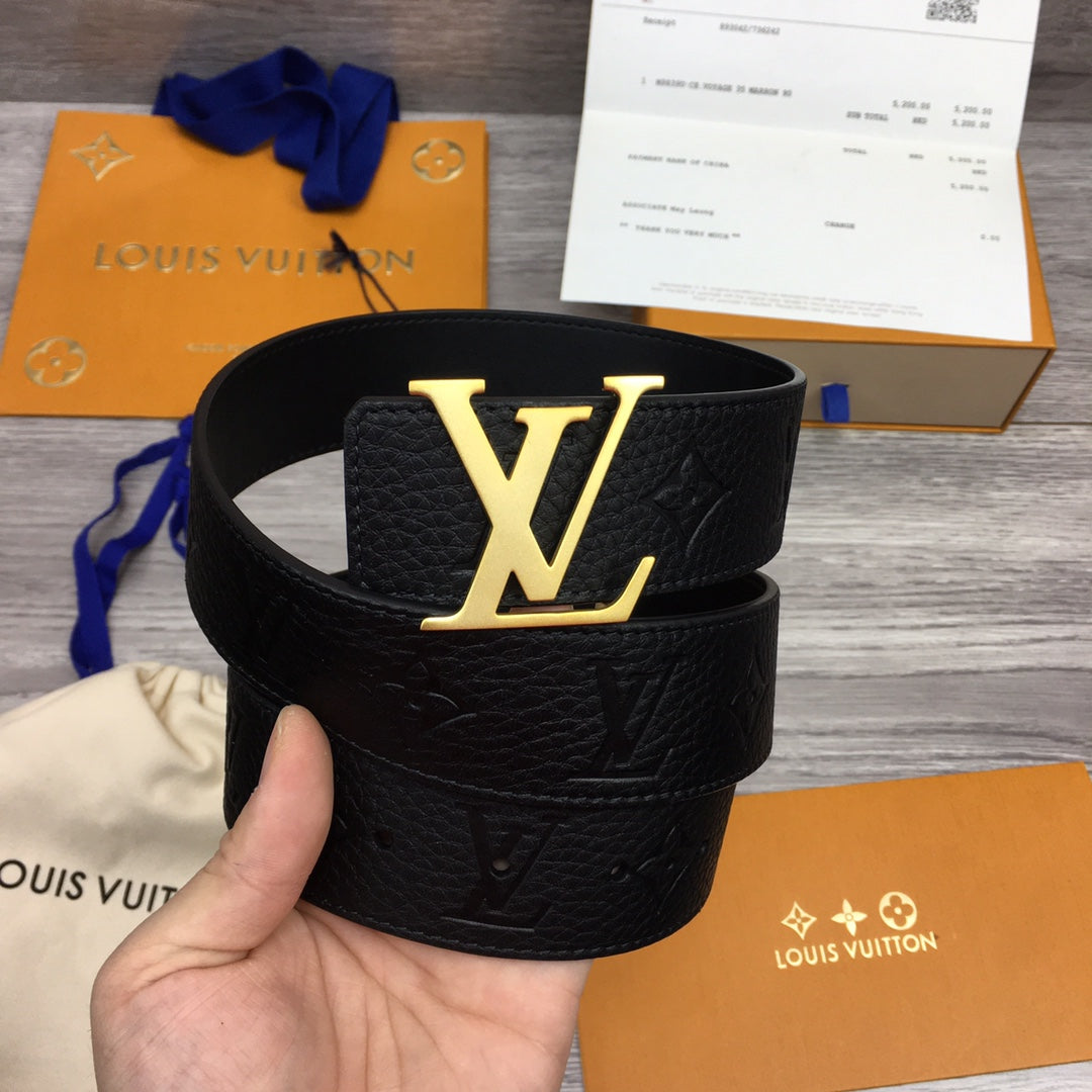 Louis Vuitton LV Initiales 40mm Belt - Black Monogram Empreinte Leather with Gold Buckle