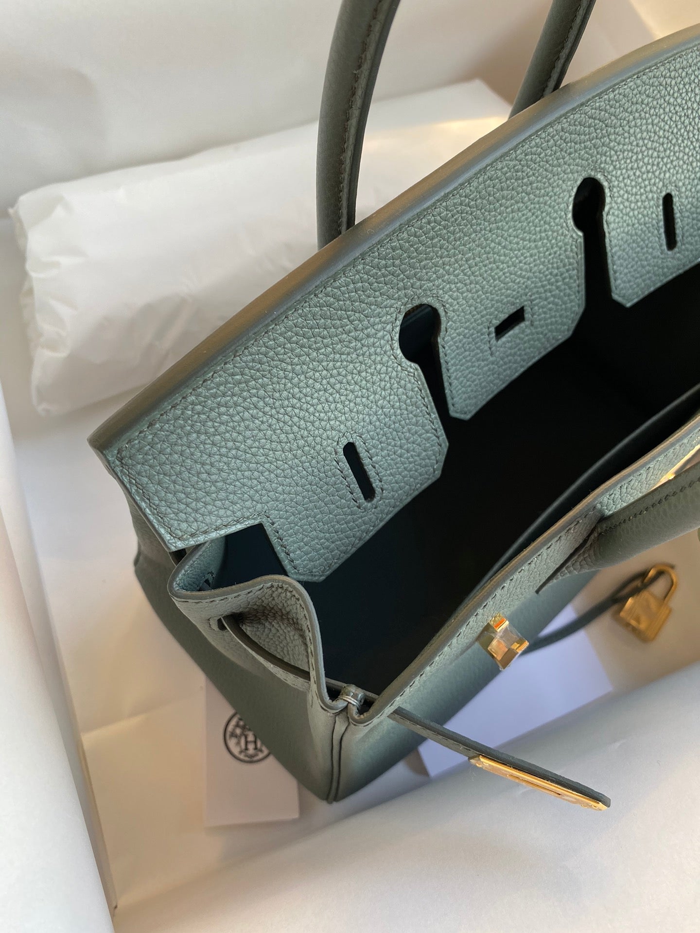 Hermès Birkin Style Sage Green Leather Handbag with Gold-Tone Hardware