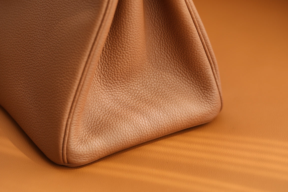 Tan Grained Leather Top Handle Satchel Handbag with Silver Padlock
