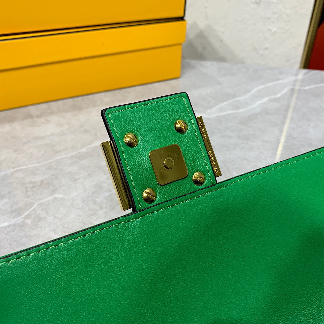 Fendi Baguette Green FF Embossed Leather Shoulder Bag