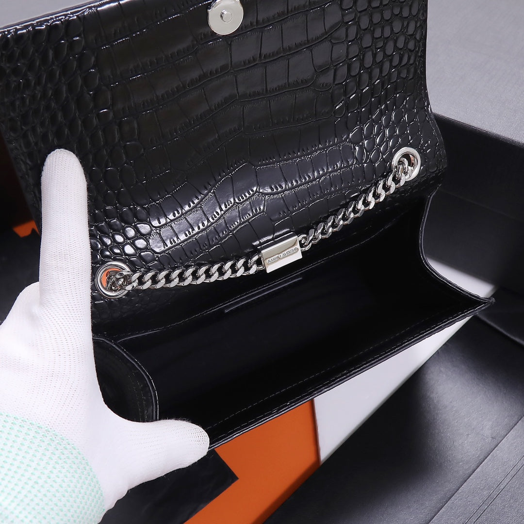 Saint Laurent Kate Small Tassel Bag in Crocodile-Embossed Leather