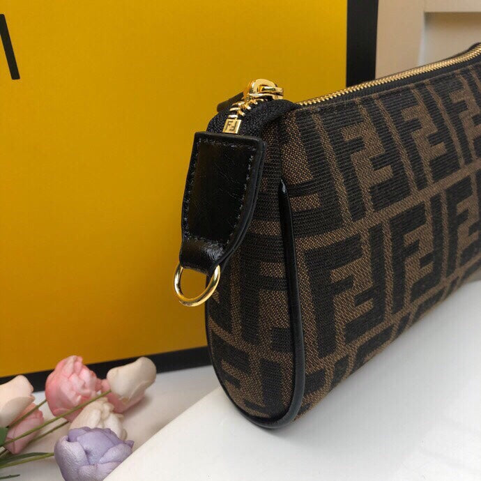 Fendi Baguette Small Monogram FF Canvas Shoulder Bag - Brown/Tobacco