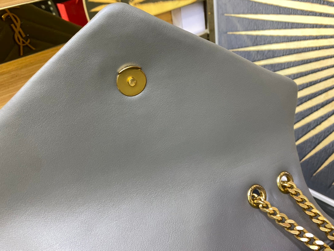 Saint Laurent Loulou Medium Quilted Leather Shoulder Bag - Grey with Gold Hardware