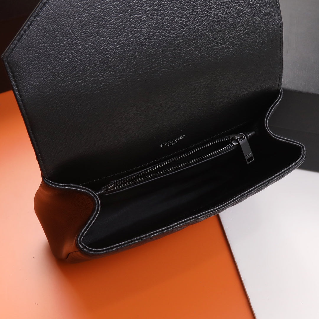 Saint Laurent Small LouLou Chain Bag in Black Quilted Matelassé Leather