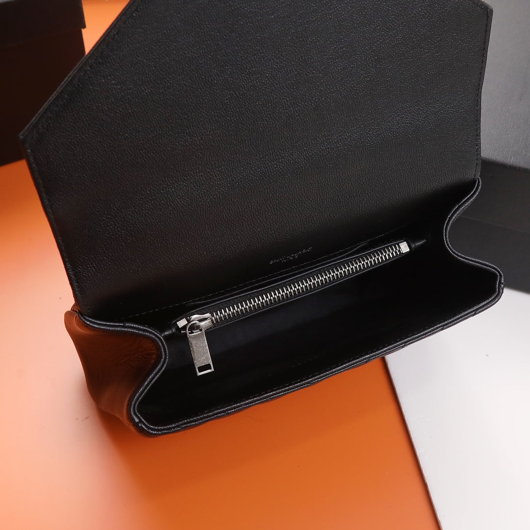 Saint Laurent Medium College Bag in Black Quilted Matelassé Leather
