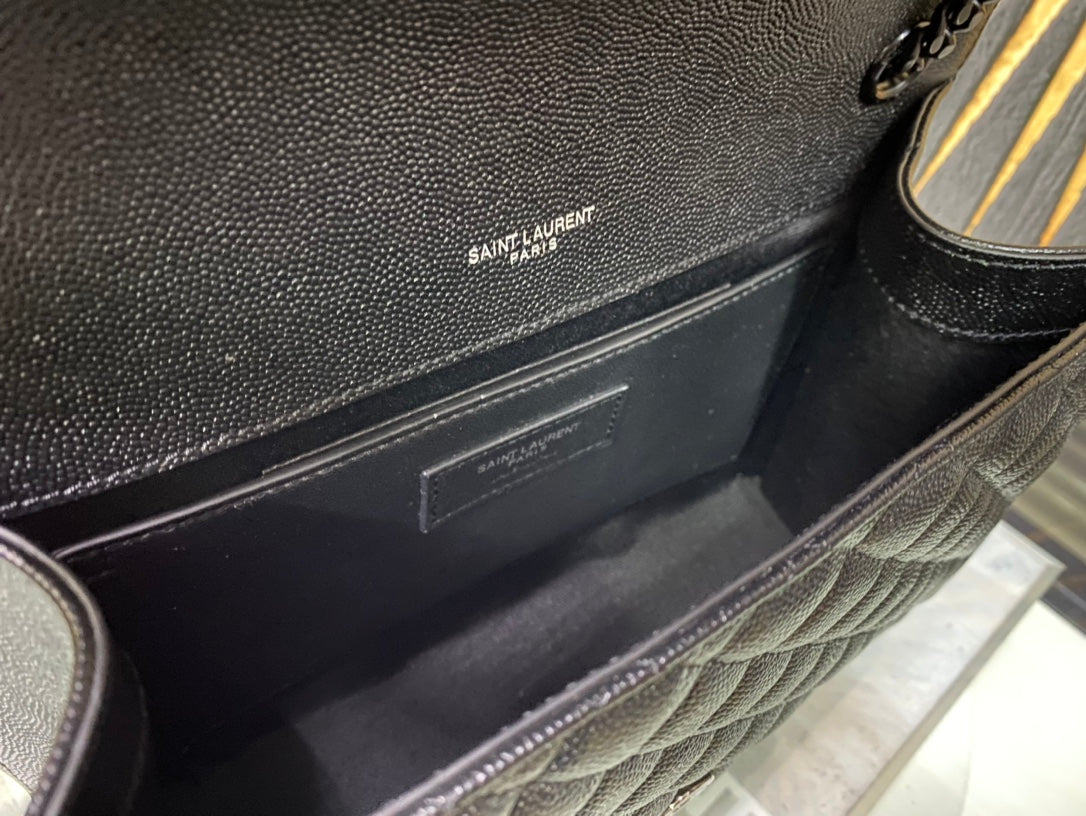 Saint Laurent Medium College Bag in Black Mixed Quilted Leather with Black Hardware