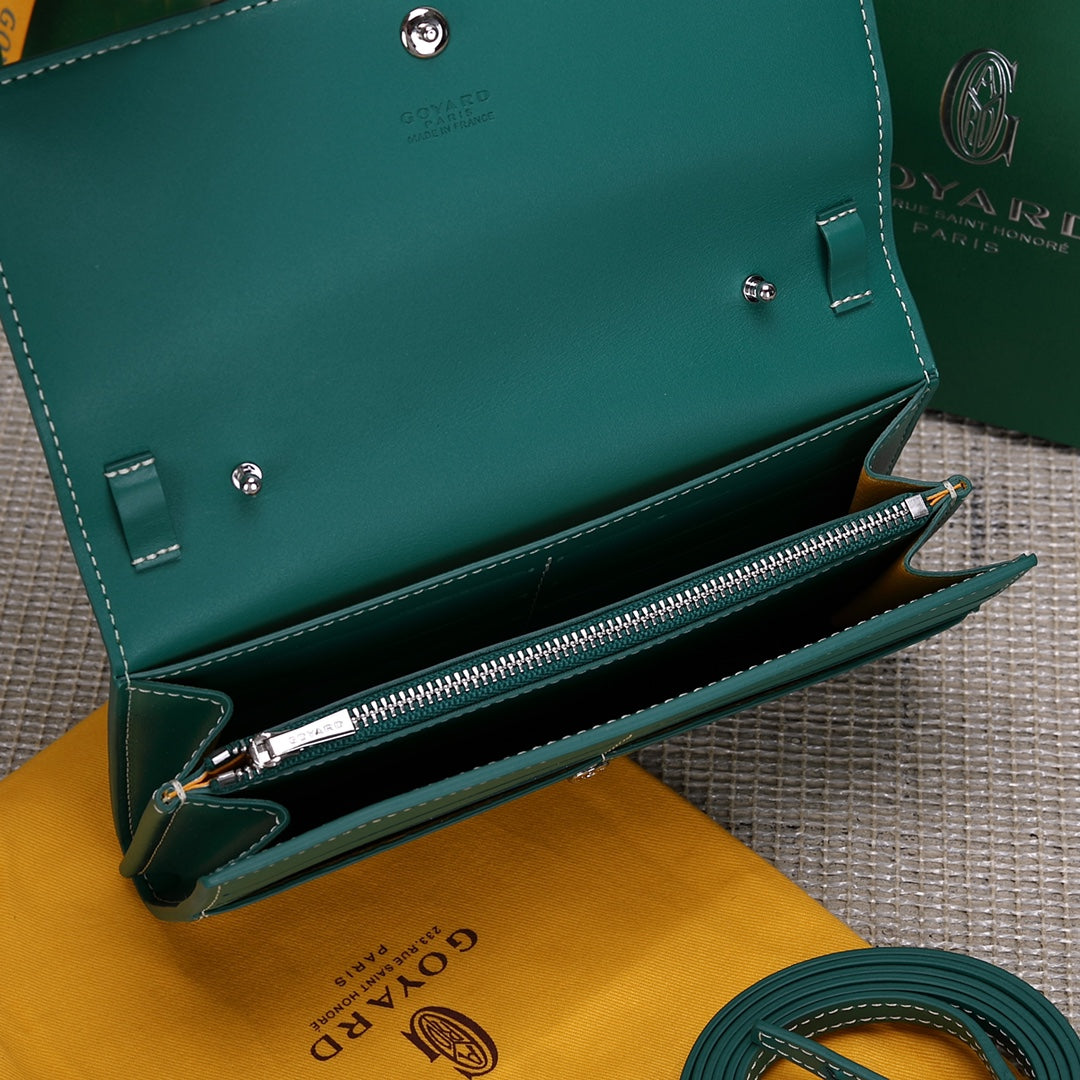 Gogy Luxury Green Chevron Print Crossbody Flap Shoulder Bag