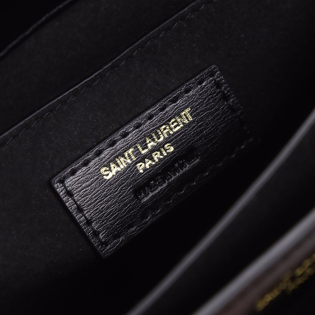 Saint Laurent Sunset Medium Chain Bag in Black Leather with Gold Hardware