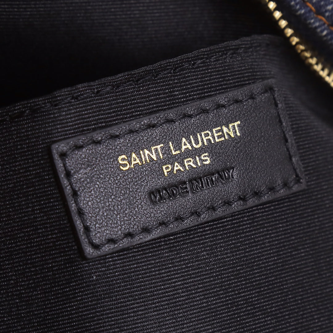 Saint Laurent Round Monogram Crossbody Bag with Gold-Tone Hardware