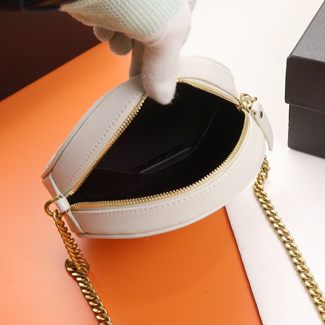 Saint Laurent Vinyle Round Quilted Leather Camera Bag - White/Gold