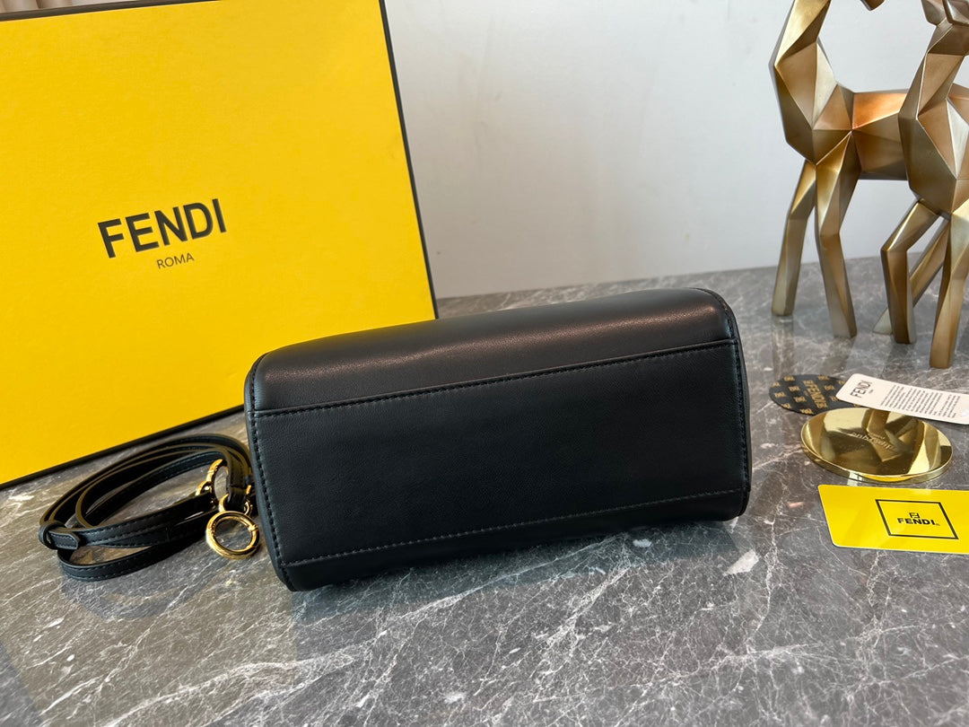Fendi Peekaboo ISeeU Medium Black Leather Handbag with Gold-Finish Hardware