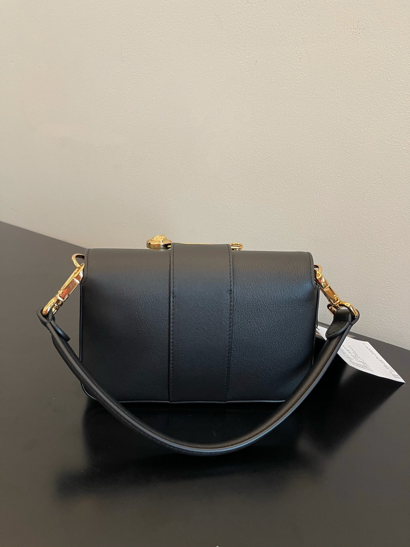 Fendi Black Leather Baguette Bag with Gold Safety Pin Embellishments