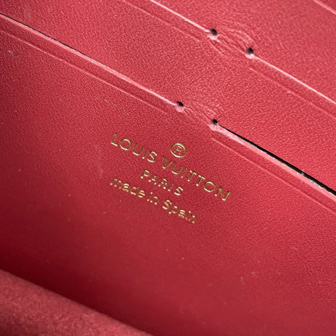 Louis Vuitton Vavin Chain Wallet Damier Ebene Canvas Burgundy Leather