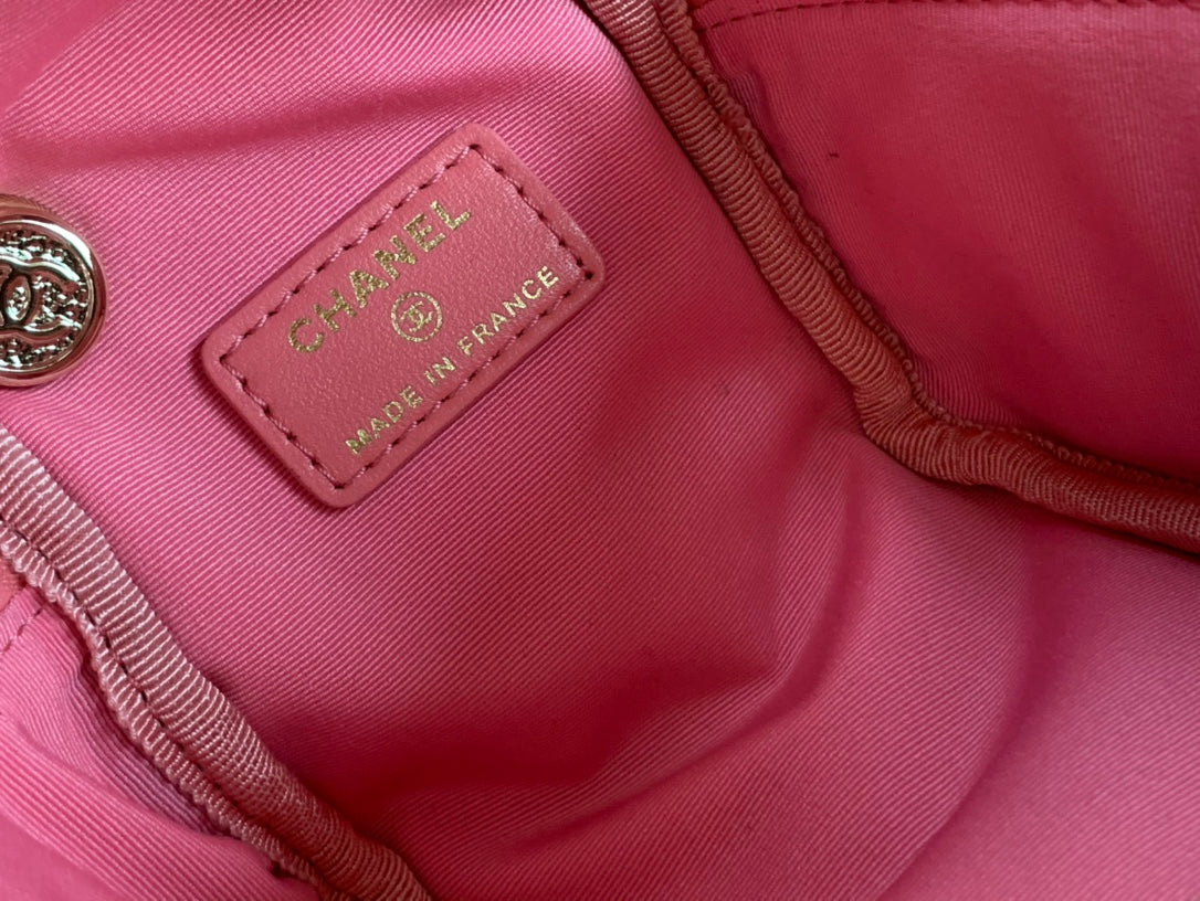Chanel Pink Quilted Lambskin Mini Vanity Case with Gold-Tone Hardware