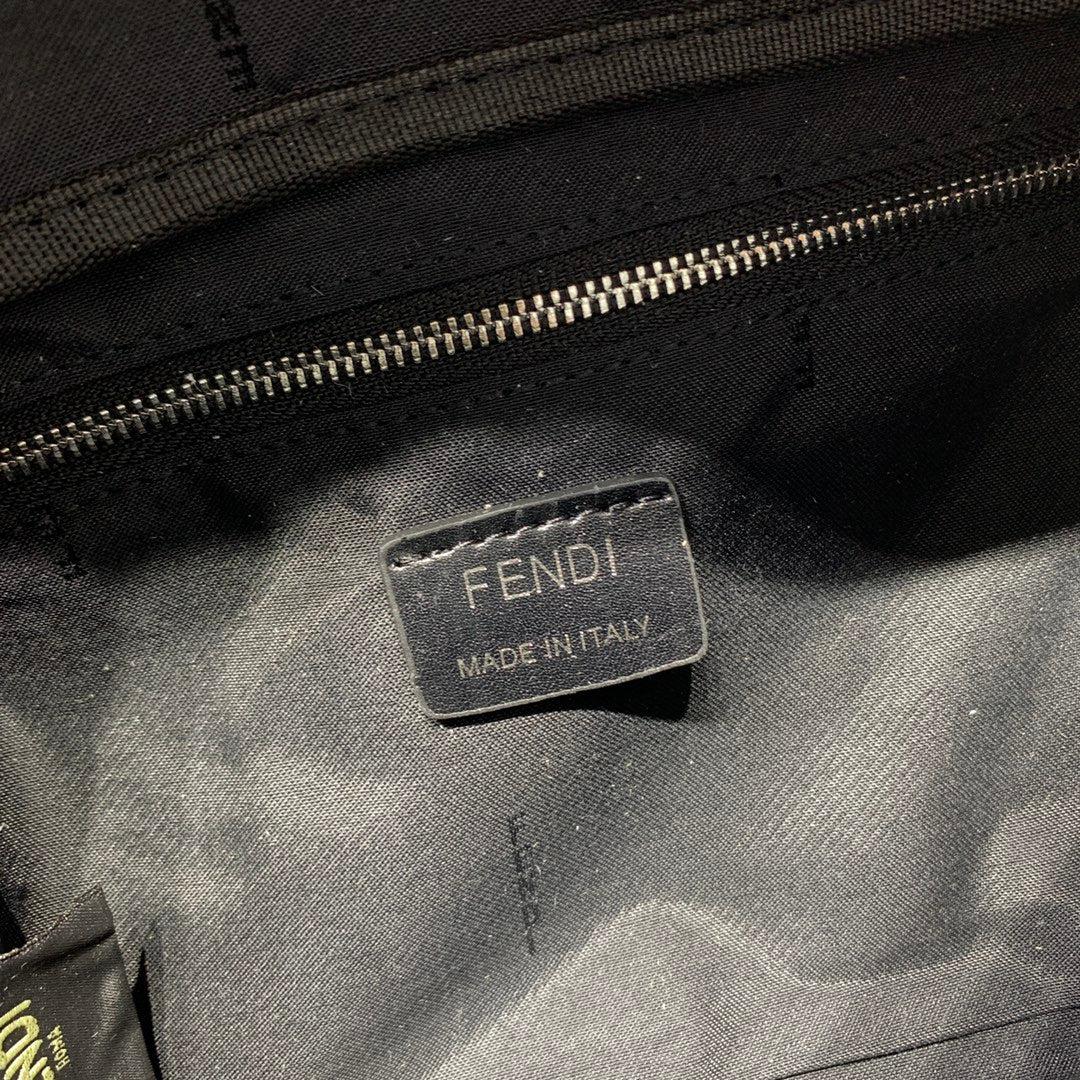 Fendi FF Monogram Embossed Black Leather Belt Bag
