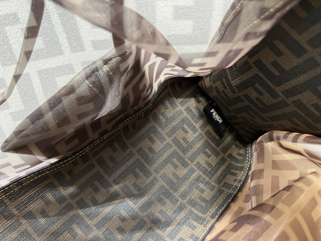 Fendi FF Monogram Perforated Brown Tote Bag with Matching Pouch