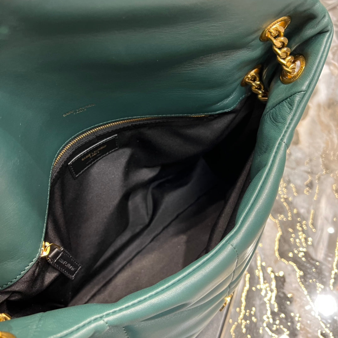 Saint Laurent Loulou Puffer Small in Quilted Lambskin - Dark Green
