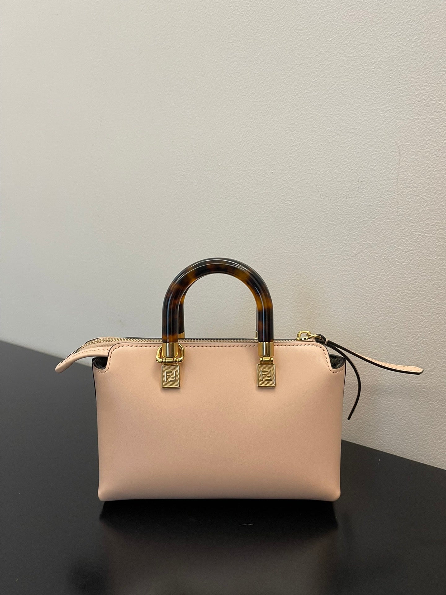 Fendi By The Way Mini Boston Bag - Beige Leather with Tortoiseshell Handles
