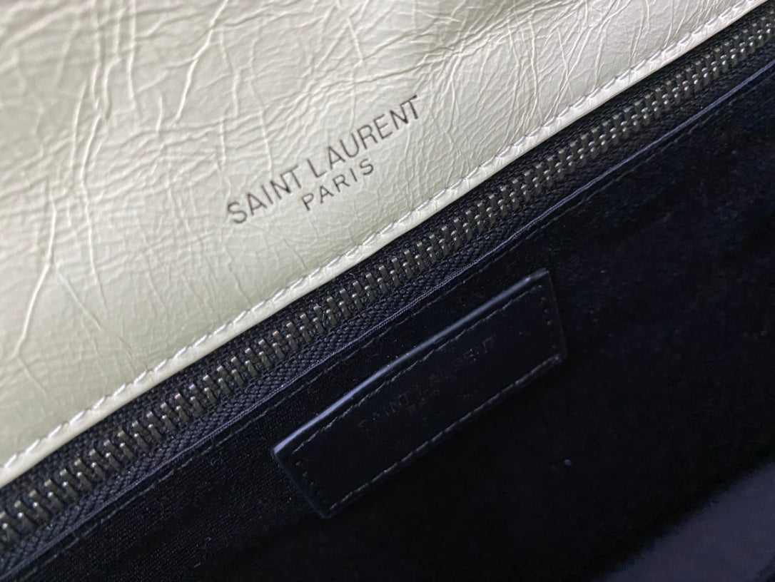 Saint Laurent Niki Medium Shoulder Bag in Quilted Vintage Leather - Off-White