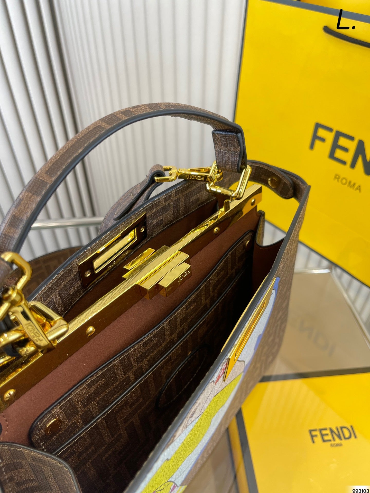 Fendi Monogram Peekaboo ISeeU Handbag Set with Mini Bag and Folding Box