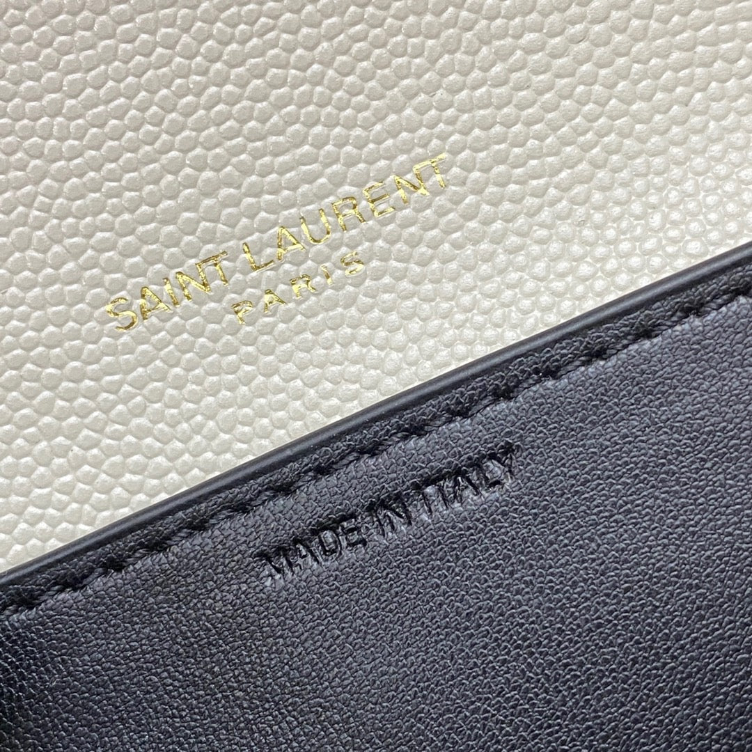 Saint Laurent Uptown Chain Wallet in Grain de Poudre Embossed Leather - Beige