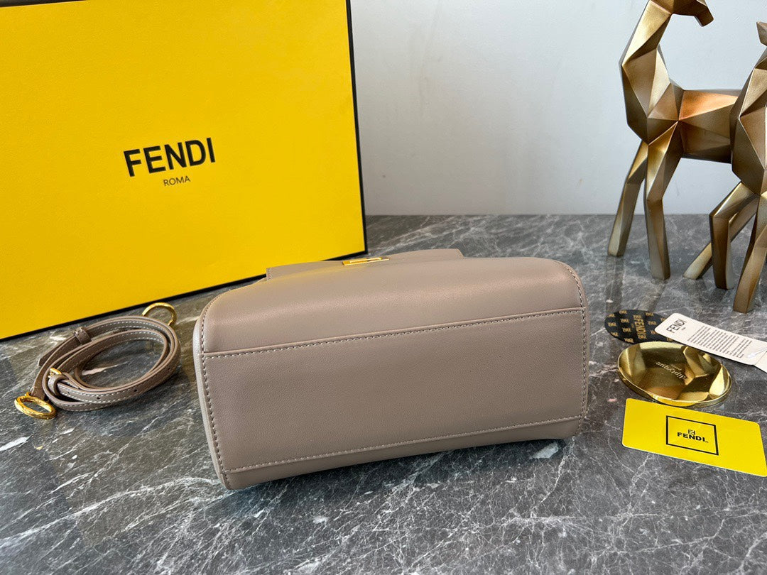 Fendi Peekaboo Small Beige Leather Handbag with Gold-Tone Hardware