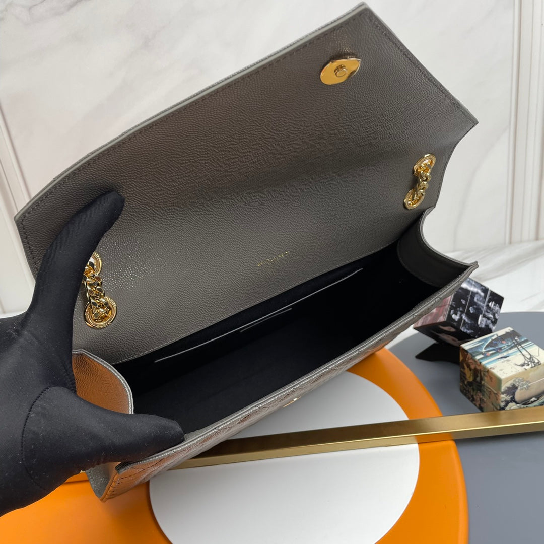 Saint Laurent Large Envelope Bag in Mix Matelassé Grain de Poudre Leather - Grey