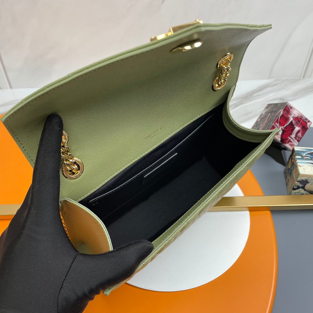 Saint Laurent Envelope Bag in Mix Matelassé Grain de Poudre Leather - Olive Green