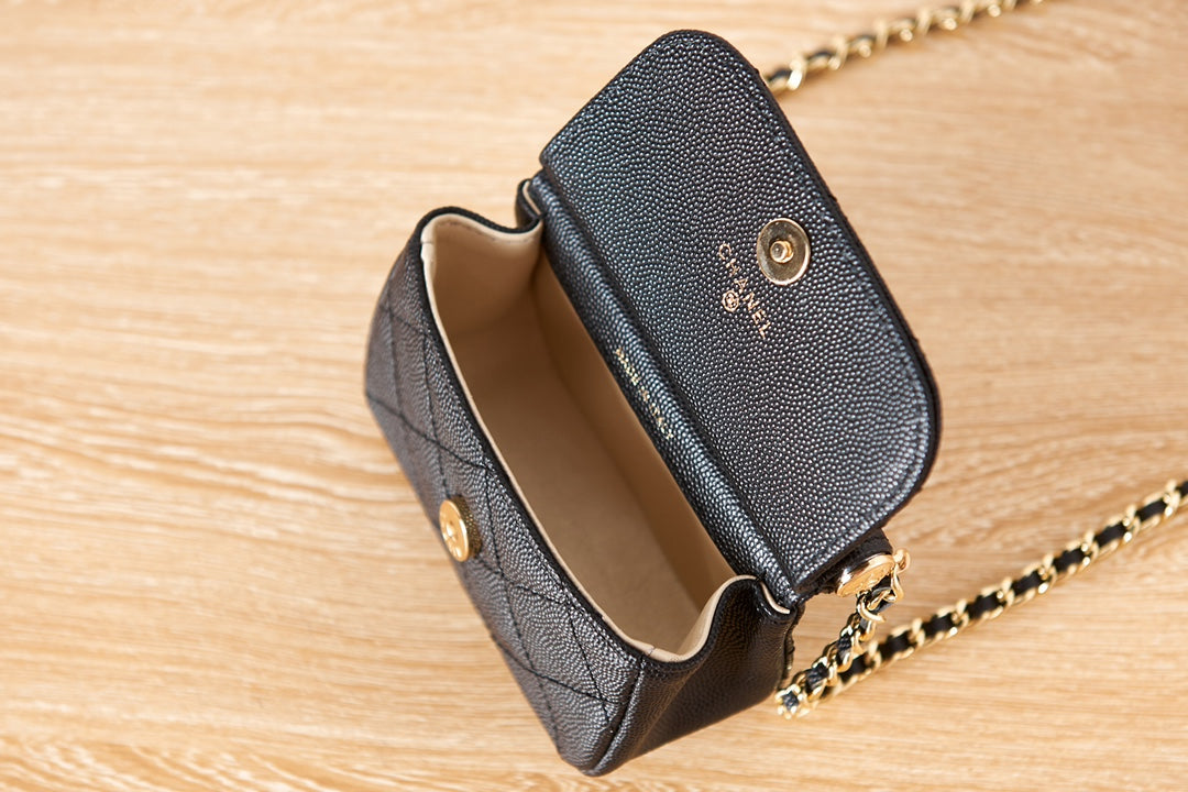 Chanel Quilted Mini Flap Bag - Black Lambskin with Gold-Tone Chain Strap
