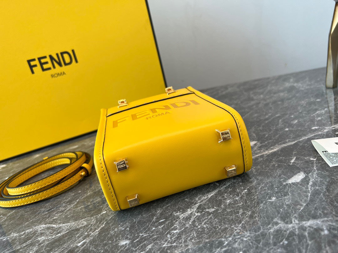 Fendi Mini Sunshine Shopper Bag - Yellow Leather Tote with Tortoiseshell Handles